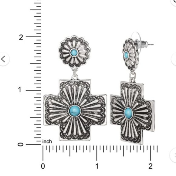 New Jessica Simpson Earrings Cross Silver Turquoise Blue Dangle Drop NWT - Picture 5 of 6